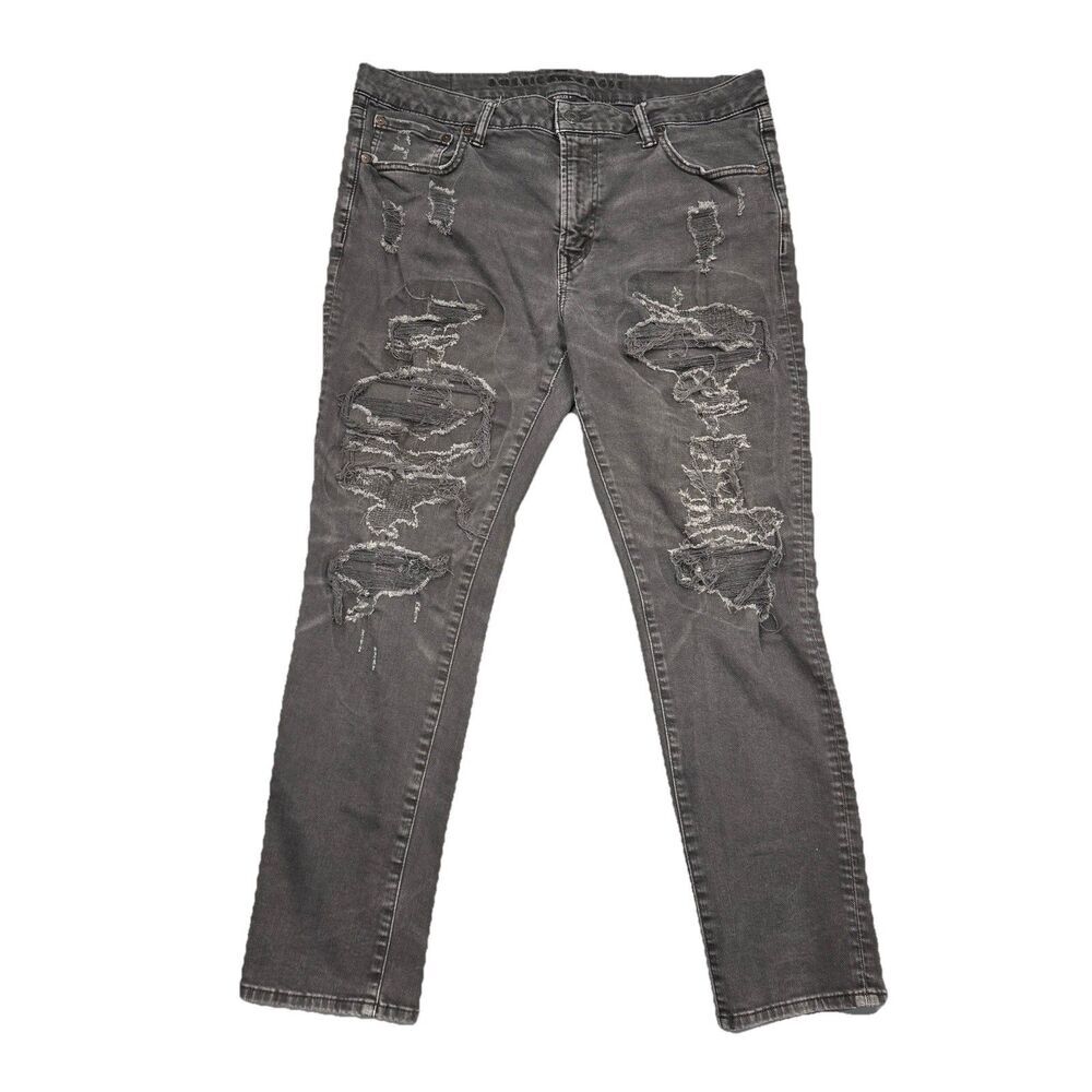 American Eagle Skinny Jeans Mens 36x30 Measures 37x27.5 Gray Distressed Stretch